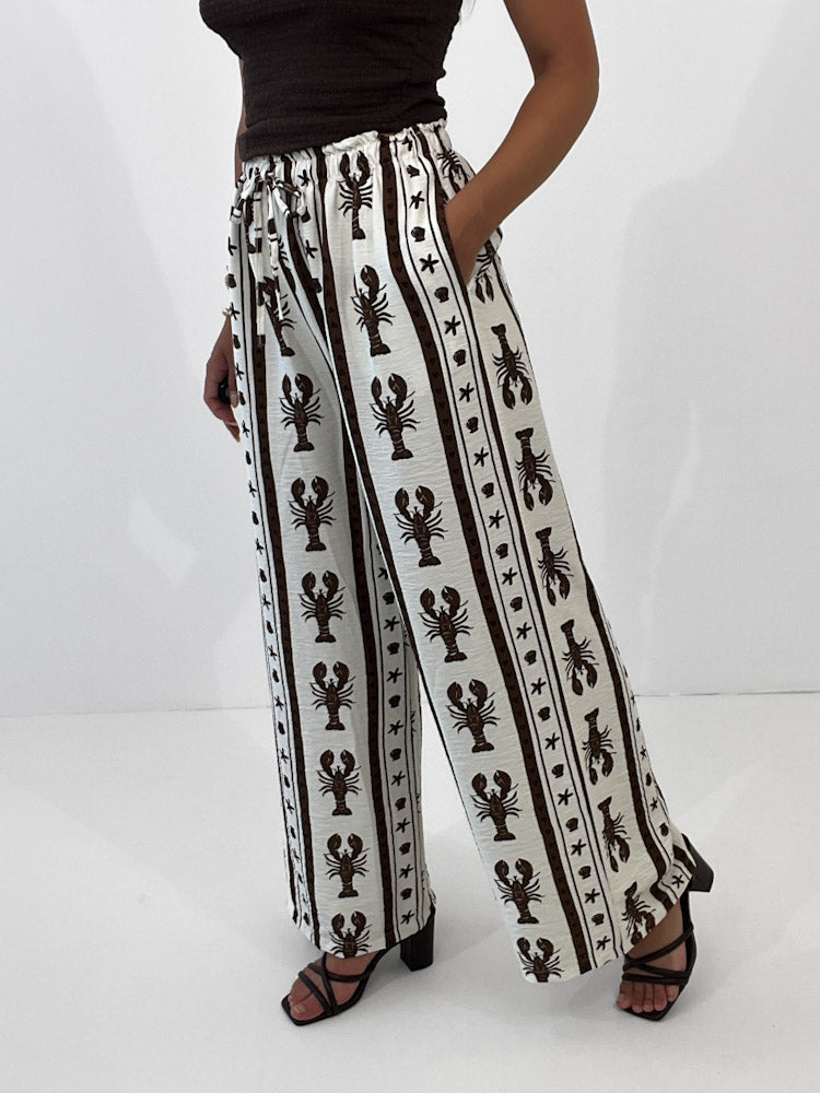 "Mare Mio Lobster" stylische Hose aus Viscose - braun/weiß