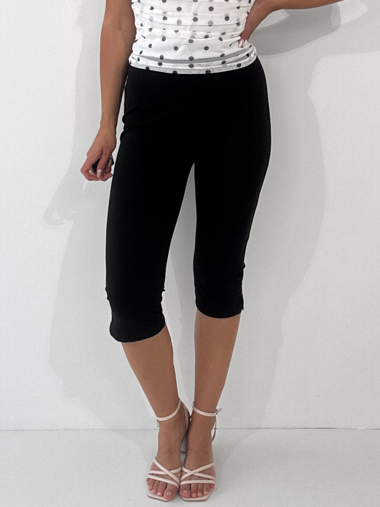 "Trevi" weiche Capri Legging aus Baumwolle - schwarz