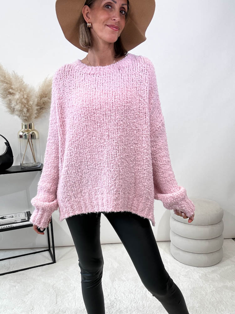 "Bouclé" kuscheliger Oversize Pulli - rosa