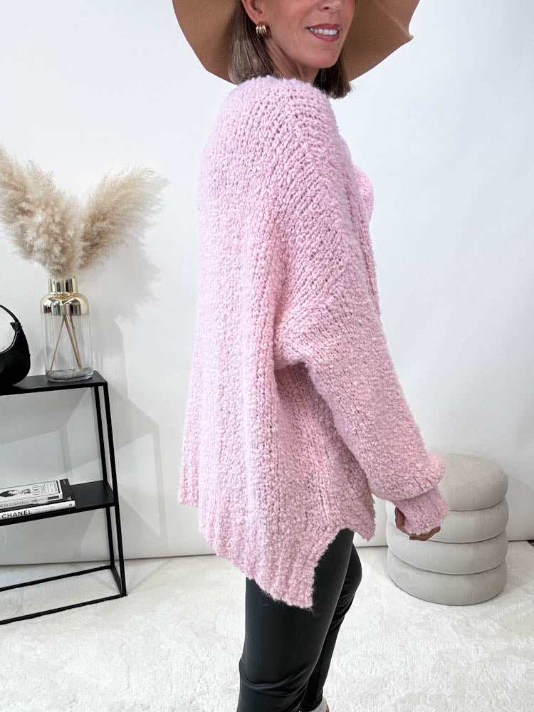 "Bouclé" kuscheliger Oversize Pulli - rosa