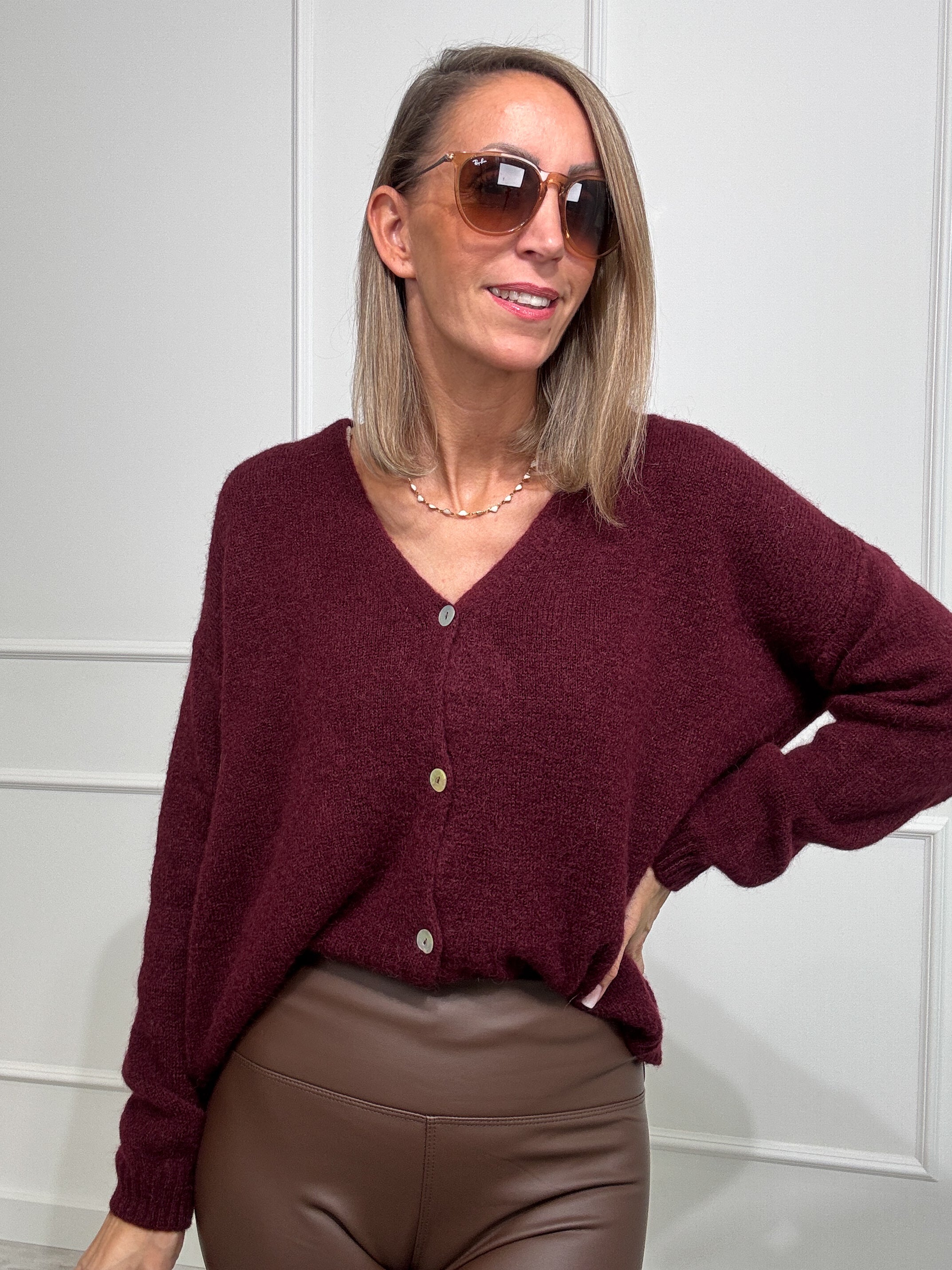 "Orlando V" kuscheliger Cardigan - bordeaux