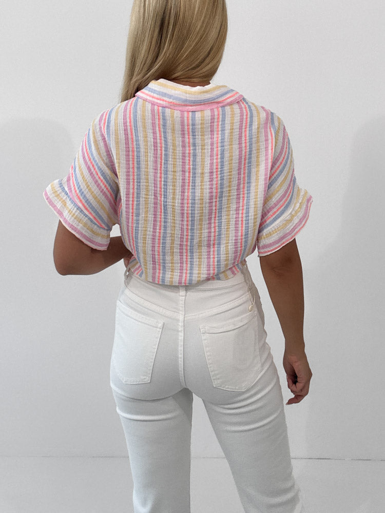 "Musselin Stripey" kurze Bluse - bunt