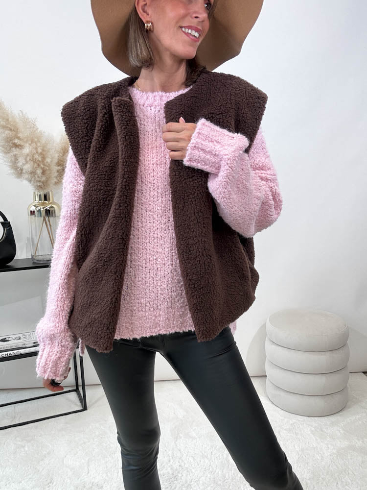 "Bouclé" kuscheliger Oversize Pulli - rosa