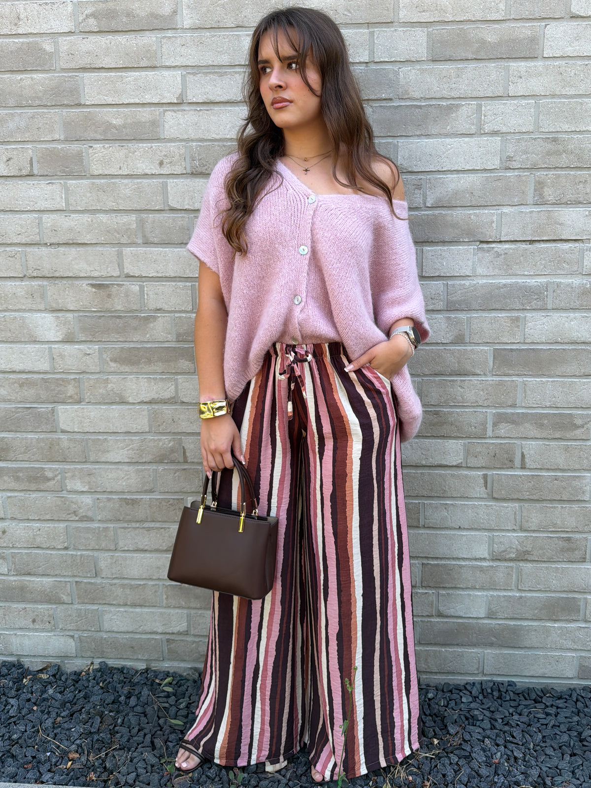 "Milano Stripes" weiche Hose aus Viscose - rosa/braun