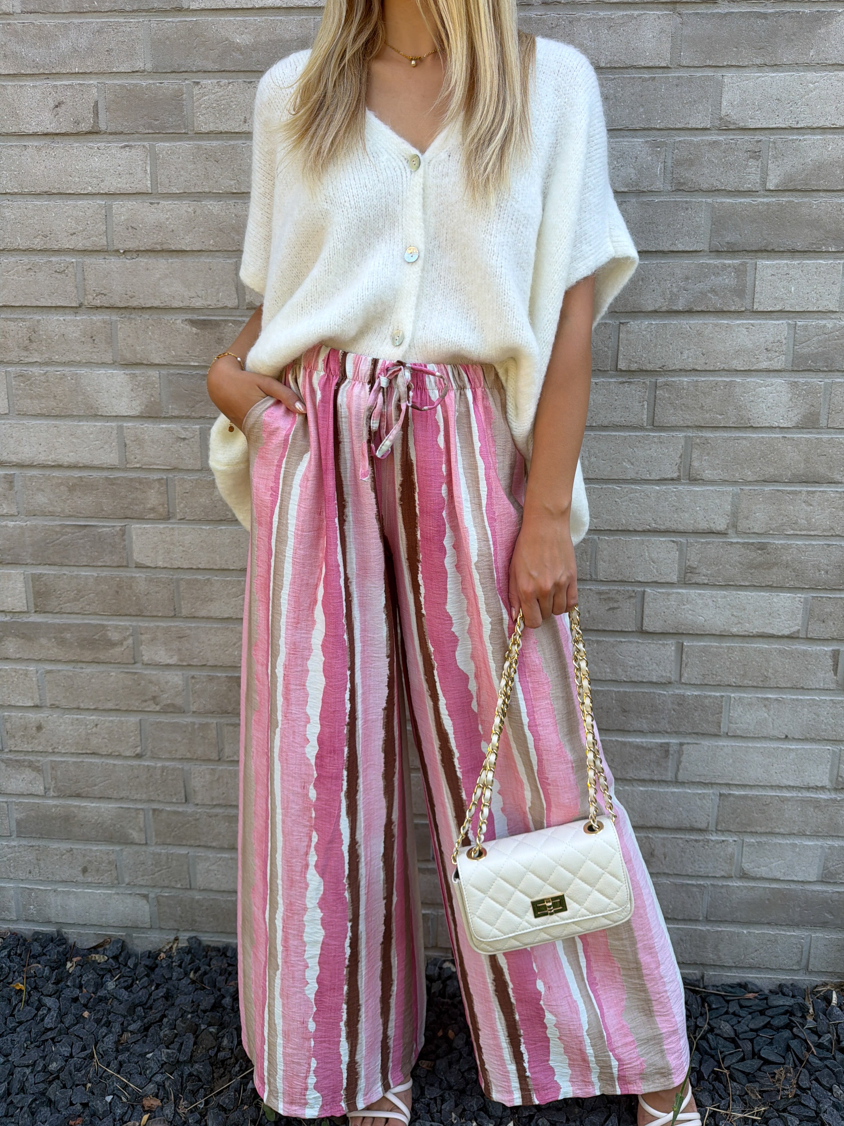 "Milano Stripes" weiche Hose aus Viscose - rosa/pink