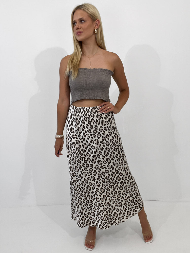 "Silky Leo Maxi" Rock aus Viskose - creme/mocca
