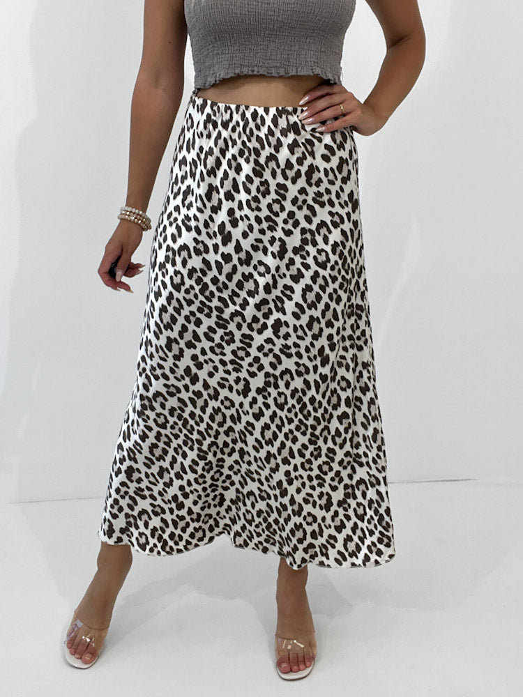 "Silky Leo Maxi" Rock aus Viskose - creme/mocca