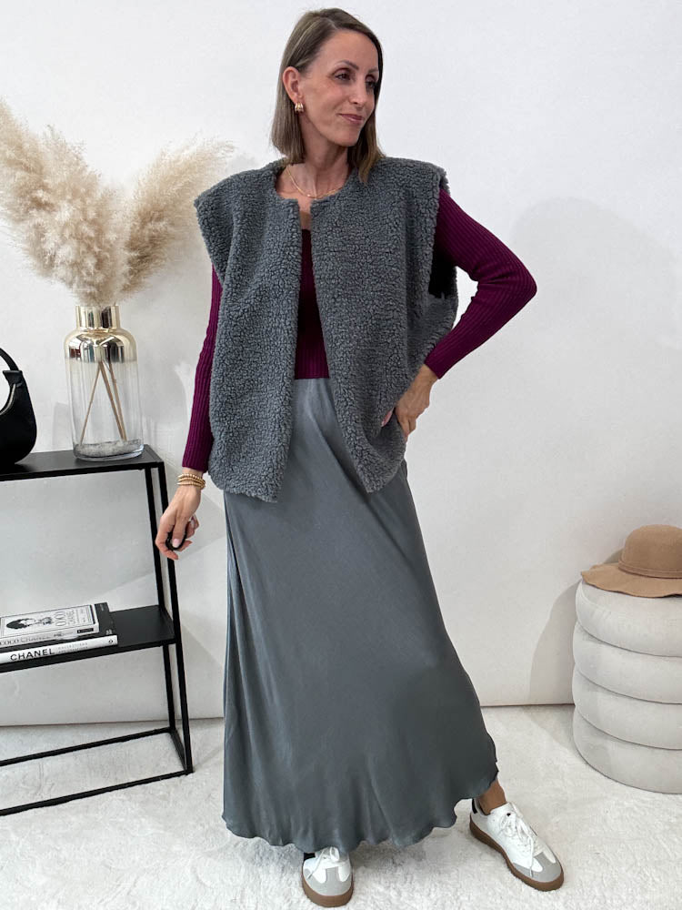 "Silky Maxi" langer viscose Rock - grau