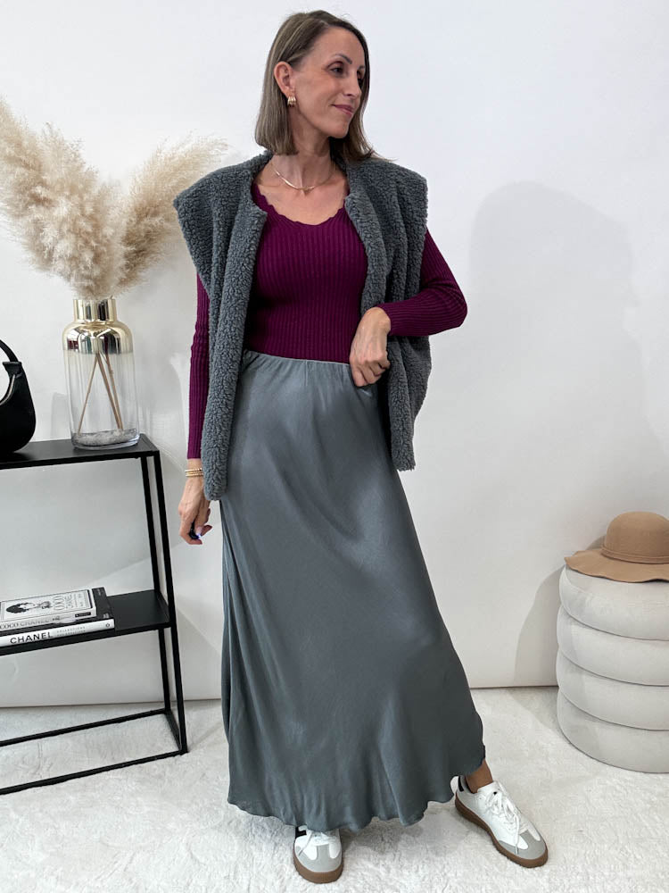 "Silky Maxi" langer viscose Rock - grau