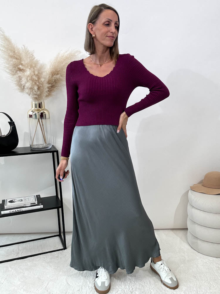 "Silky Maxi" langer viscose Rock - grau