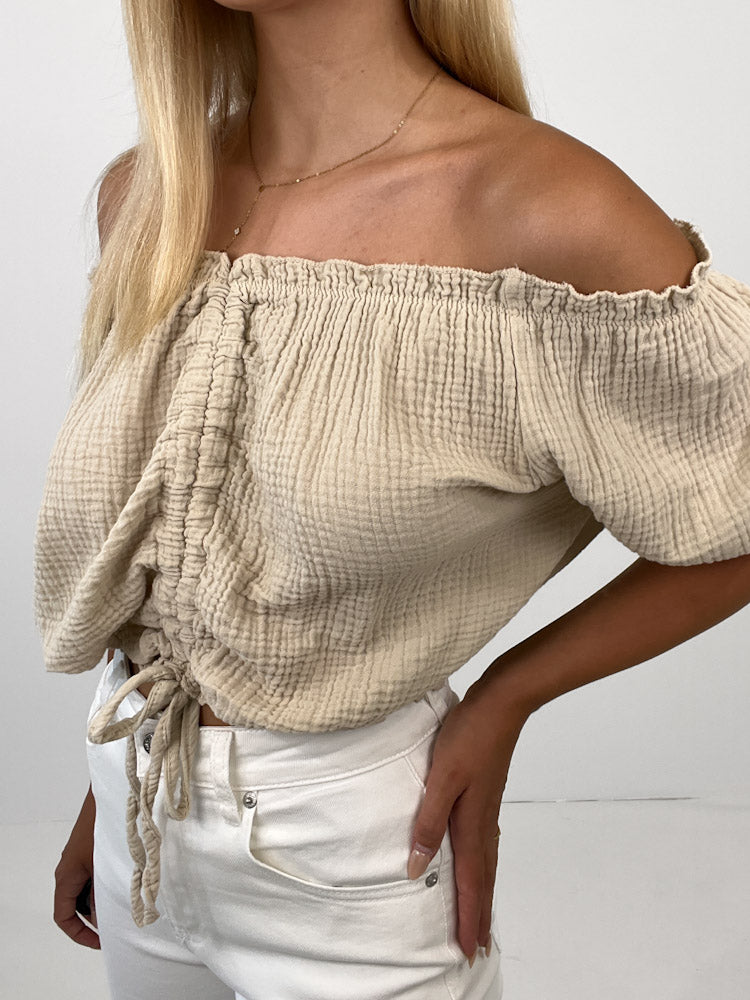 "Ibiza" stylisches Top aus Musselin - beige