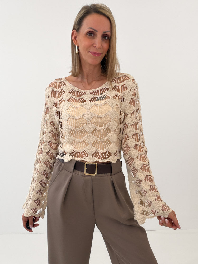 "Conchiglia" süßes Crochet Top - beige