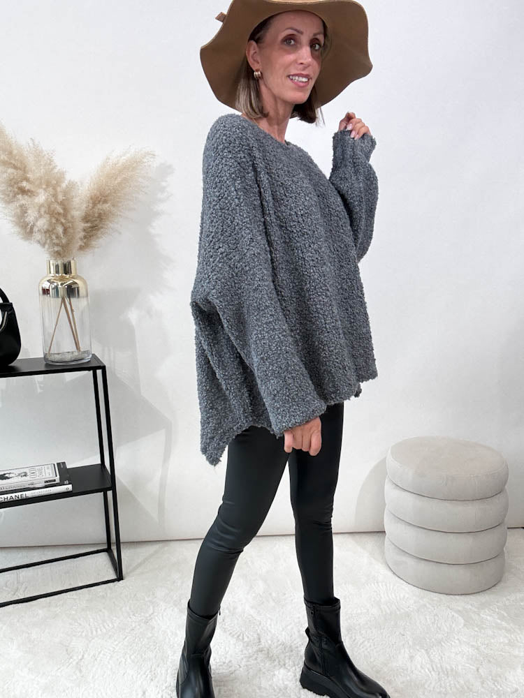 "Bouclé" kuscheliger Oversize Pulli - grau