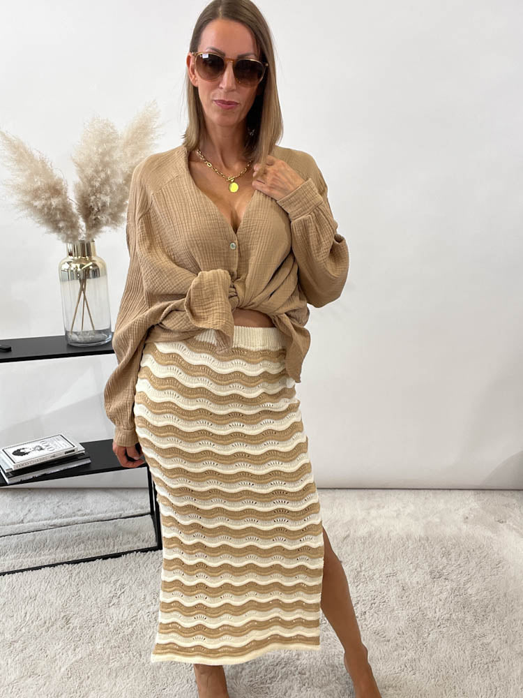 "Waffle" Bluse aus Baumwolle (Musselin)- taupe