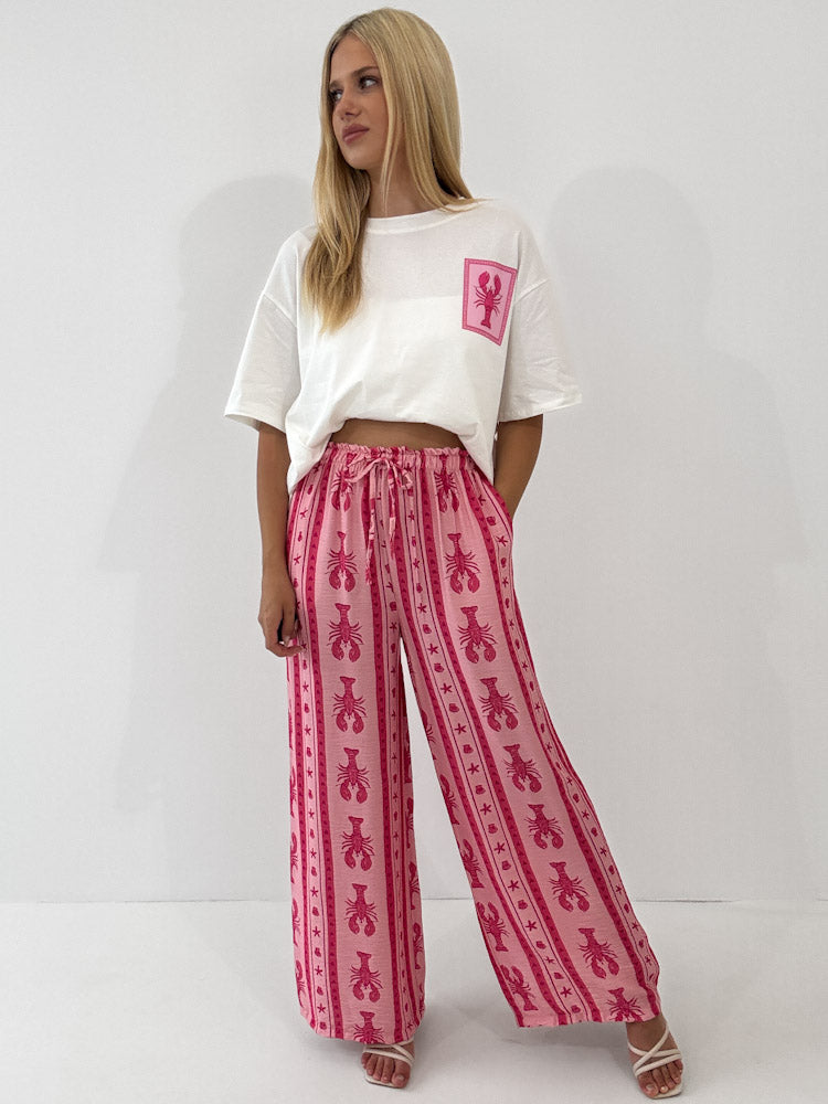 "Lobster" Shirt mit Statement - weiß/pink