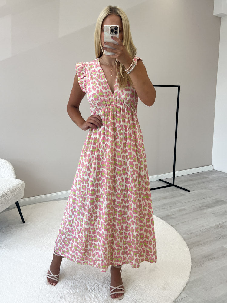 "Pianosa" Leo Maxikleid aus Musselin - creme/rosa/grün