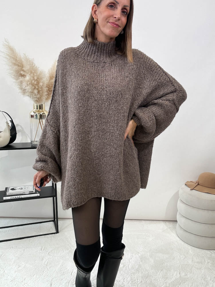 "Cozy Midi" kuscheliger Oversize Pulli - choco braun