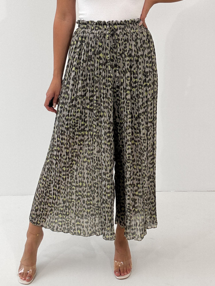 Leo Culotte Plisseehose  - grau/khaki