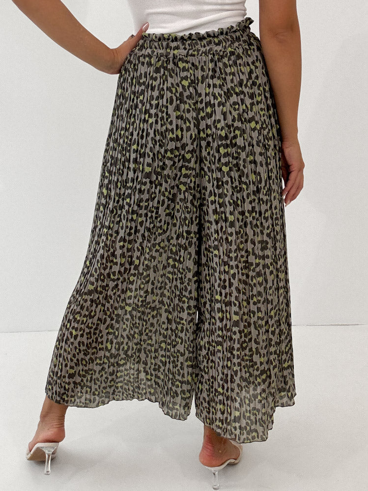 Leo Culotte Plisseehose  - grau/khaki