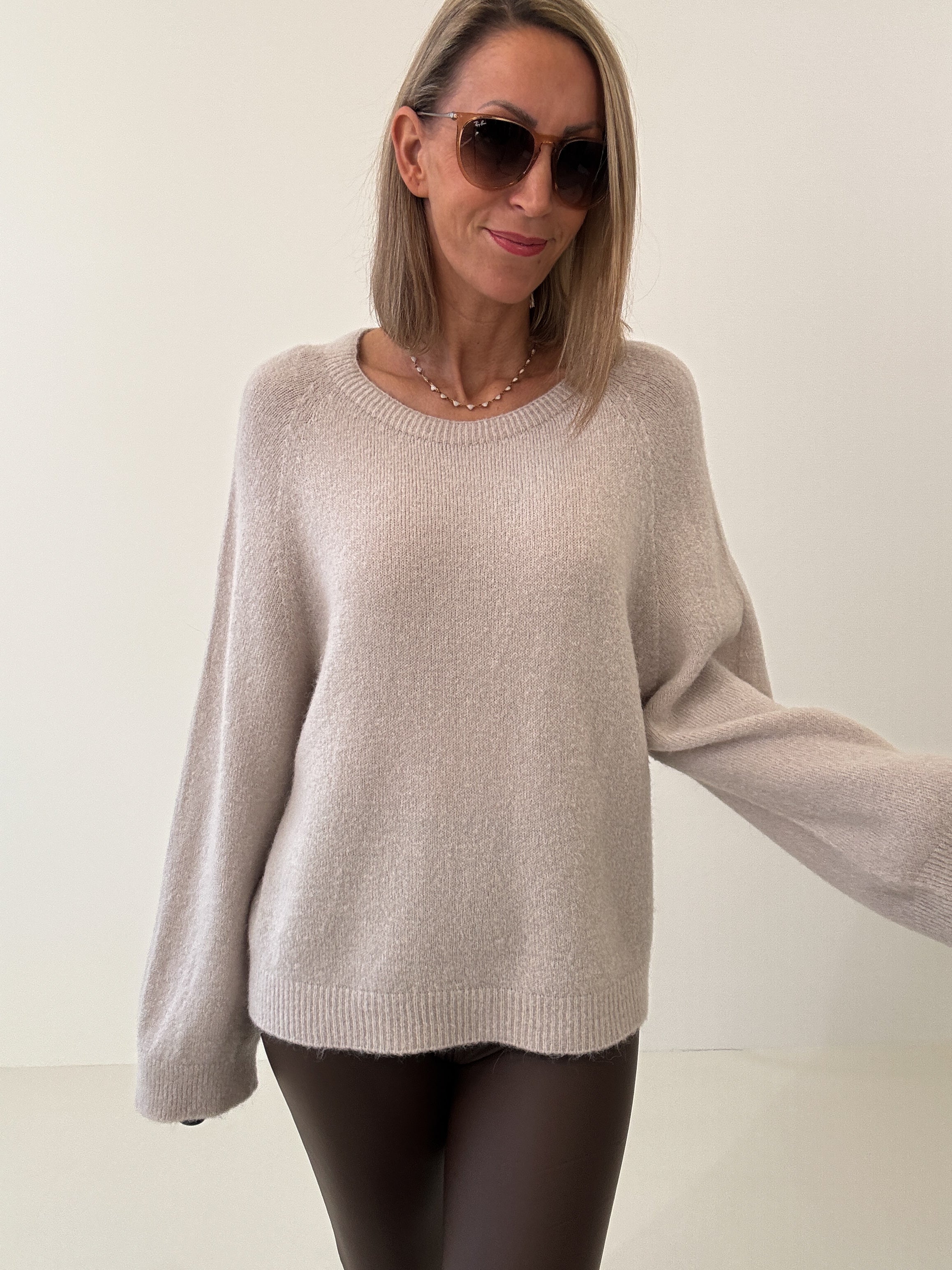 „Lana" kuscheliger Baby Alpaka Pullover - dunkelbeige