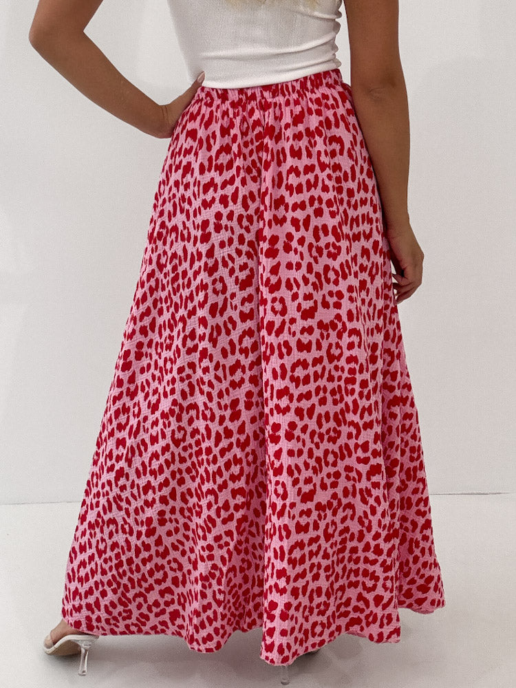 "Waffle Leo Skirt" langer Rock aus Baumwolle (Musselin) - rot/pink