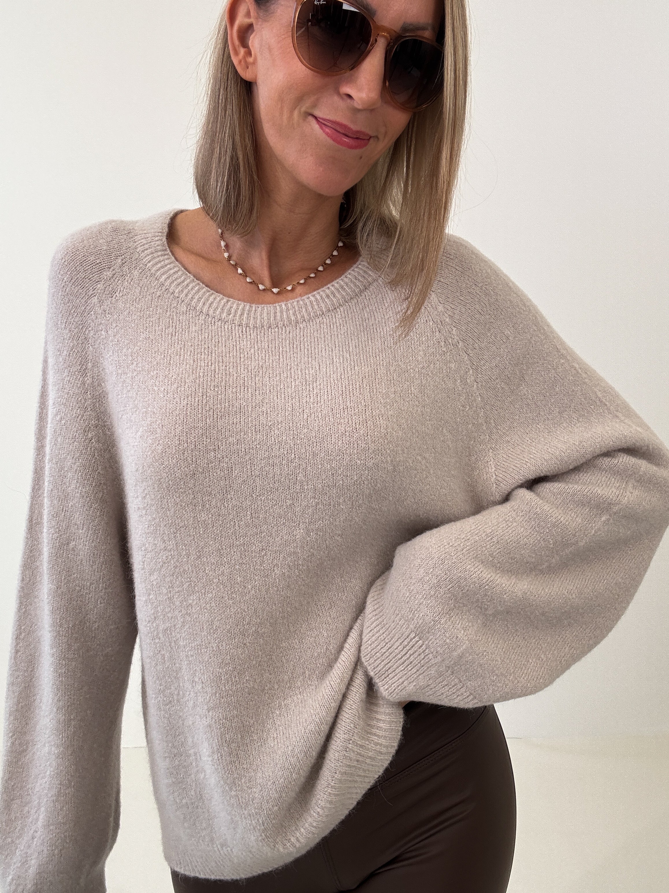 „Lana" kuscheliger Baby Alpaka Pullover - dunkelbeige