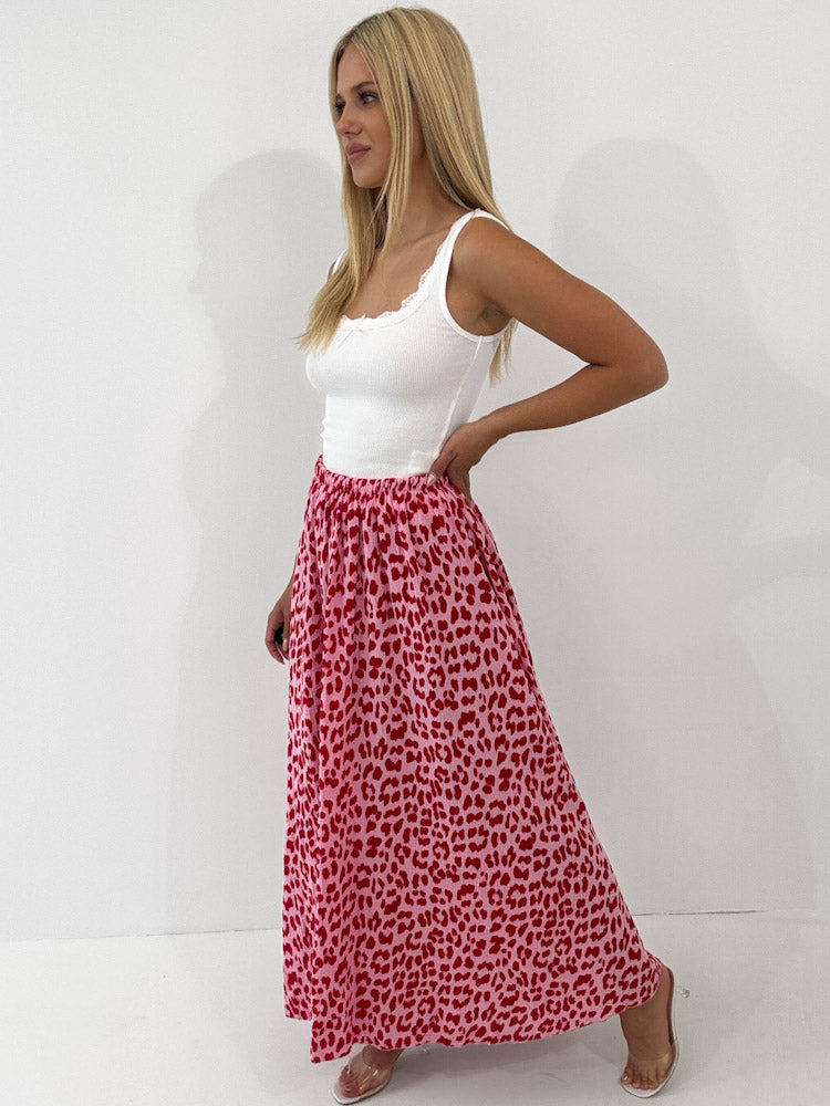 "Waffle Leo Skirt" langer Rock aus Baumwolle (Musselin) - rot/pink