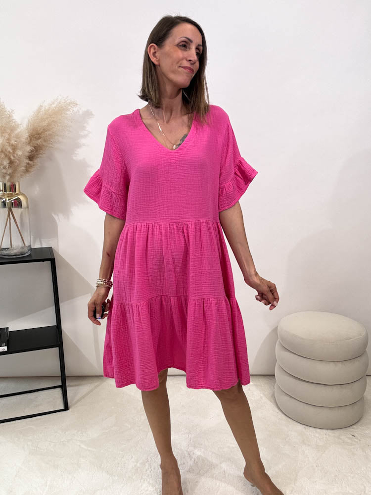 ,,Waffel Dress"- Tunikakleid aus Baumwolle (Musselin) - pink