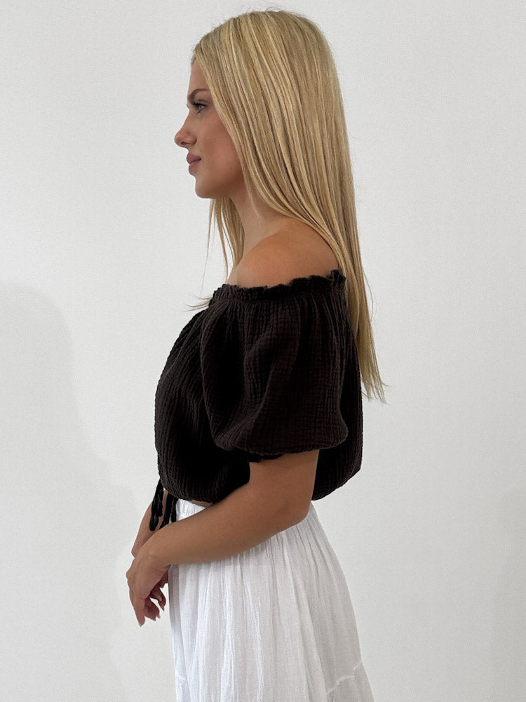"Ibiza" stylisches Top aus Musselin - choco braun
