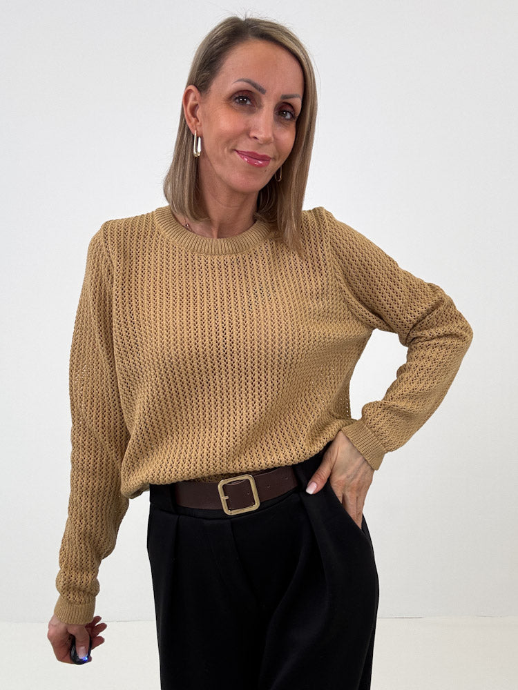 "Tarifa" schöner Pullover mit Lochmuster aus Viscose- taupe