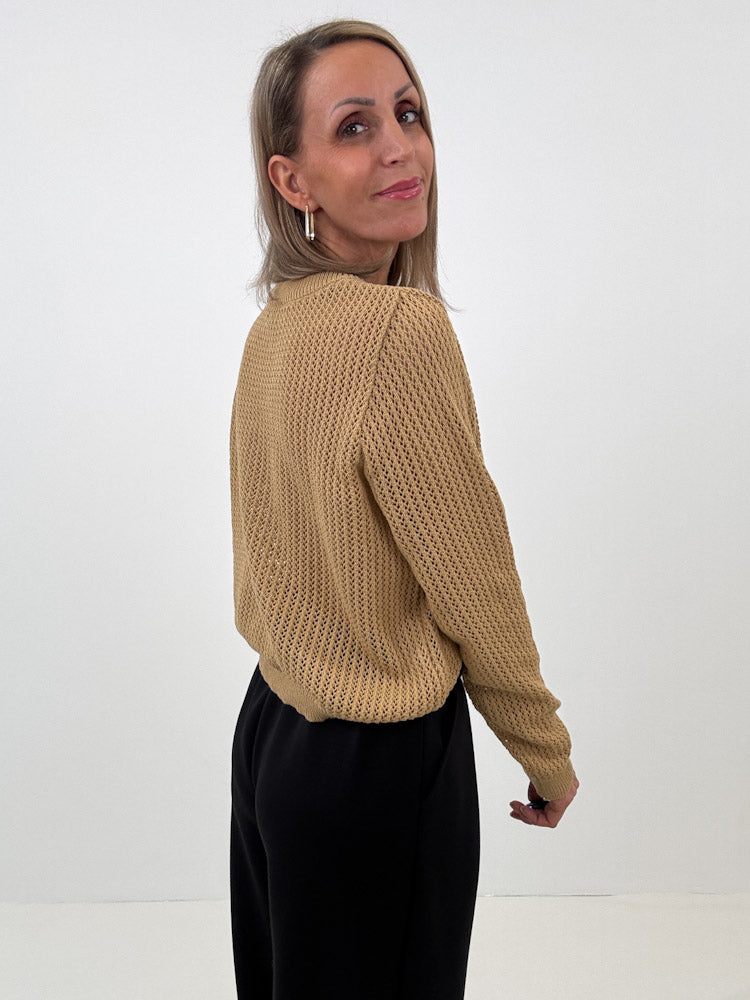 "Tarifa" schöner Pullover mit Lochmuster aus Viscose- taupe