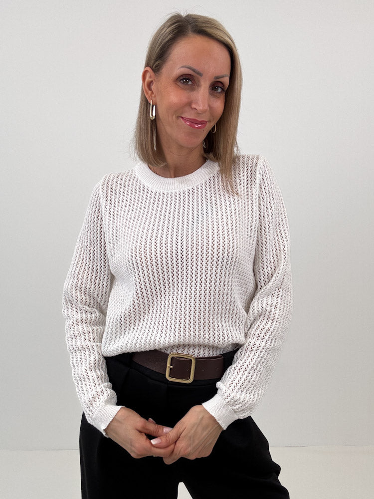 "Tarifa" schöner Pullover mit Lochmuster aus Viscose- weiß