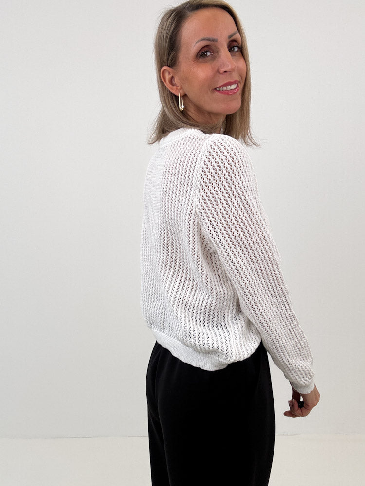 "Tarifa" schöner Pullover mit Lochmuster aus Viscose- weiß