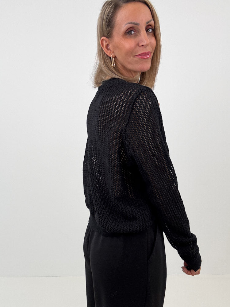 "Tarifa" schöner Pullover mit Lochmuster aus Viscose- schwarz