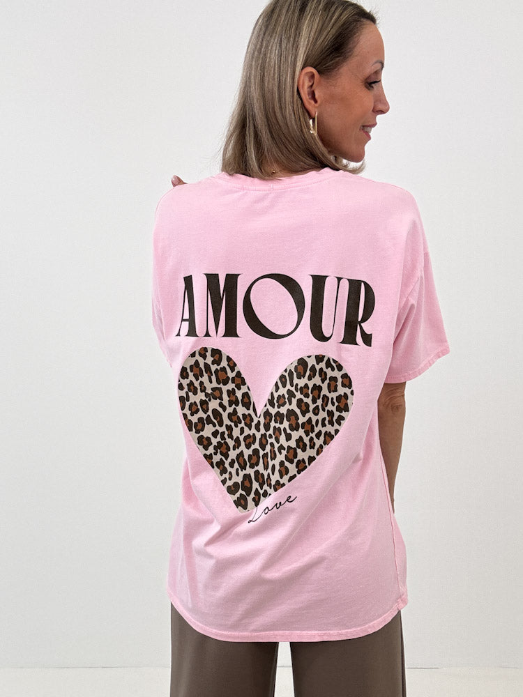 "Amour Leo" Shirt mit Statement - rosa