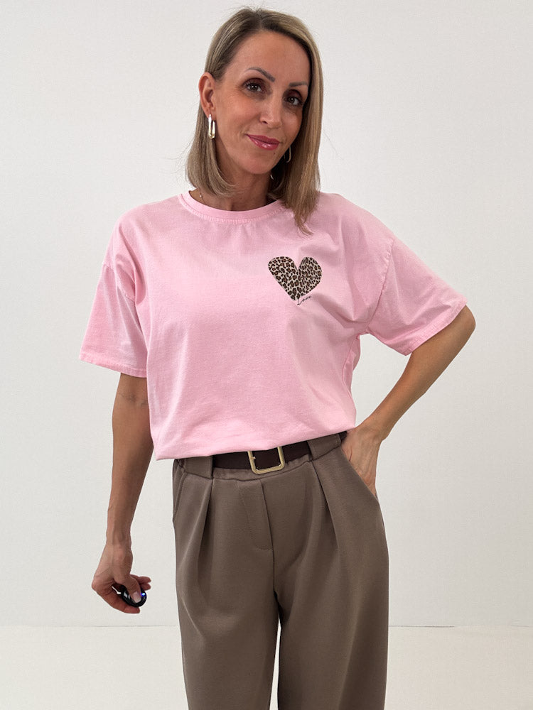 "Amour Leo" Shirt mit Statement - rosa
