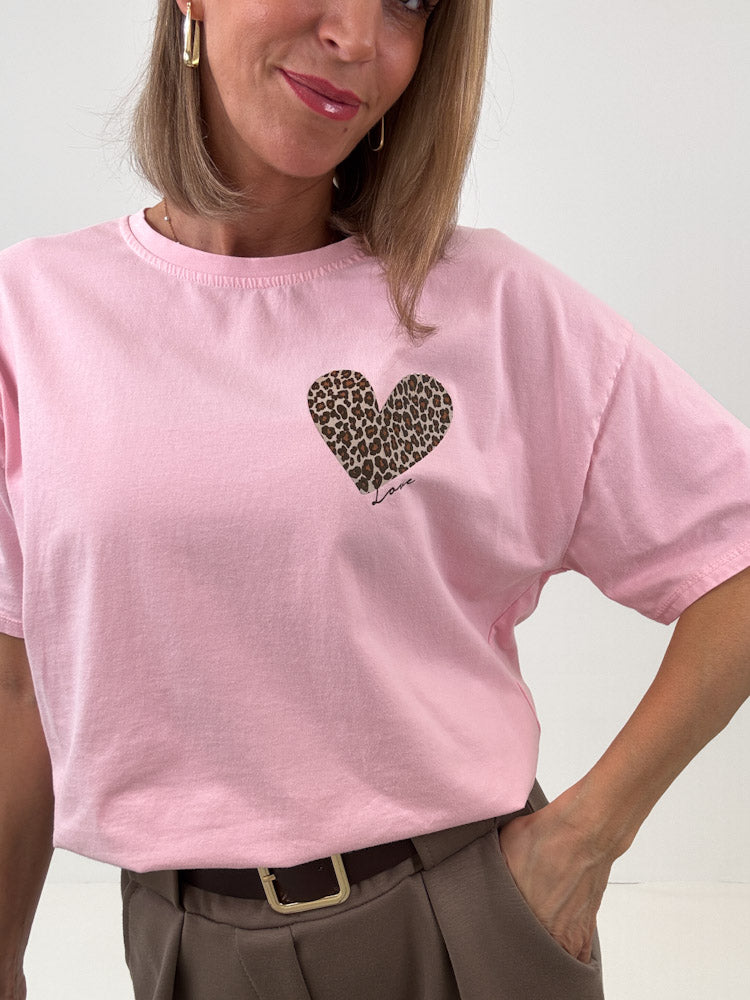 "Amour Leo" Shirt mit Statement - rosa