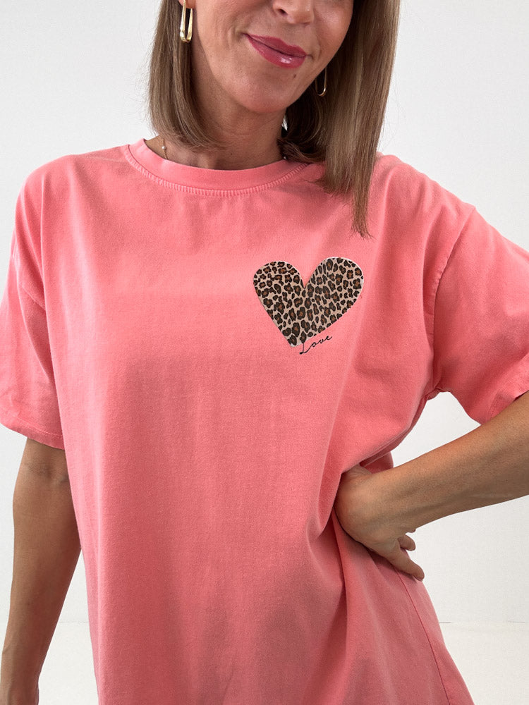 "Amour Leo" Shirt mit Statement - coral