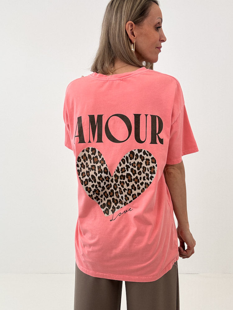 "Amour Leo" Shirt mit Statement - coral