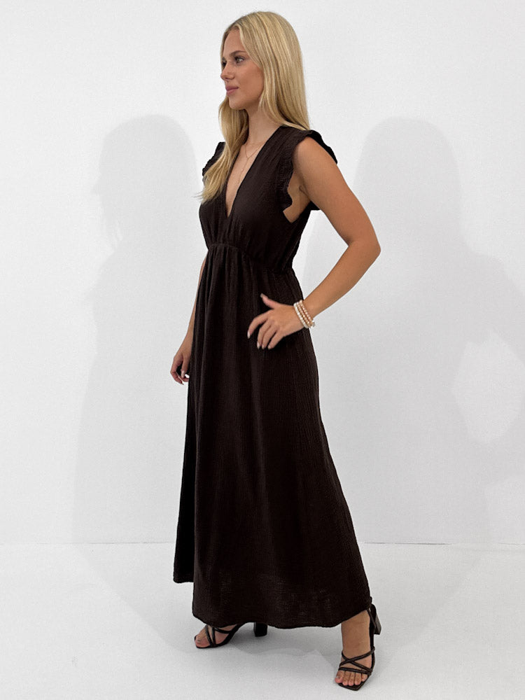 "Pianosa" tolles Maxikleid aus Musselin - choco braun