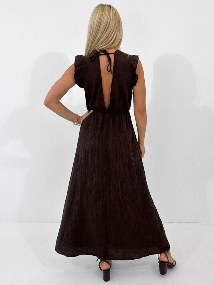"Pianosa" tolles Maxikleid aus Musselin - choco braun