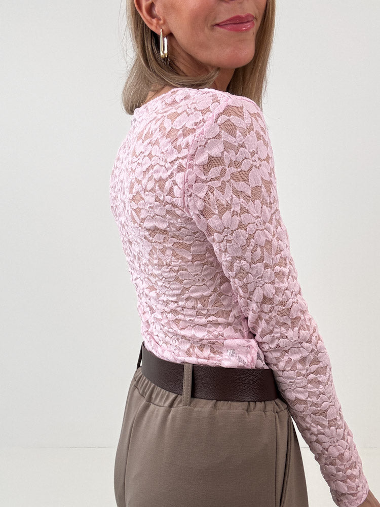 "Feral Lace" Shirt aus weicher Spitze - rosa