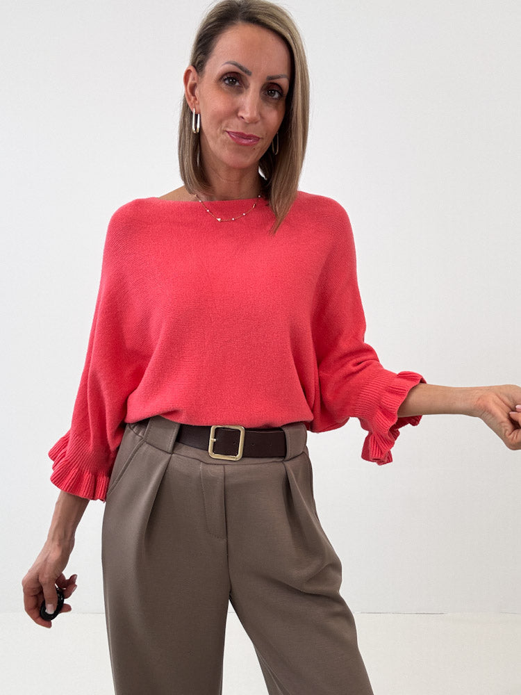 "Vicenza Volant" weicher Pullover mit Viscose - coral