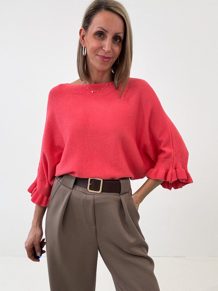 "Vicenza Volant" weicher Pullover mit Viscose - coral