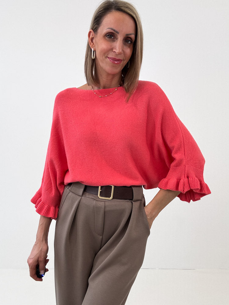 "Vicenza Volant" weicher Pullover mit Viscose - coral