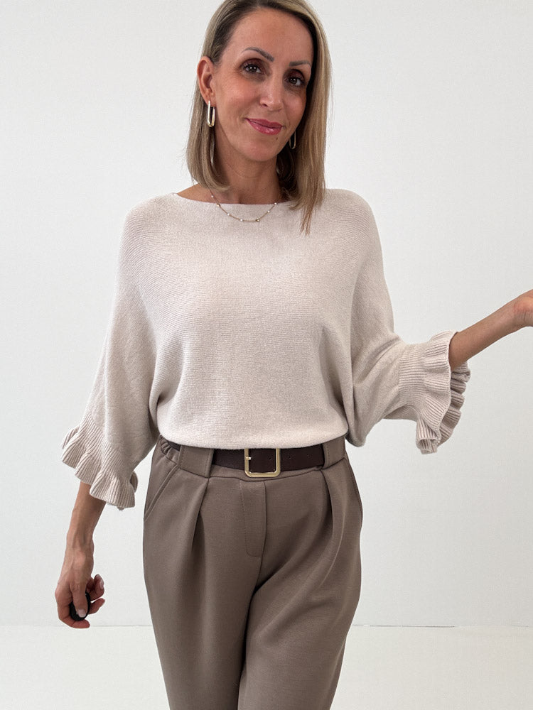 "Vicenza Volant" weicher Pullover mit Viscose - beige