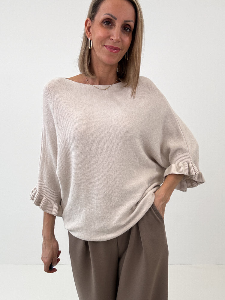 "Vicenza Volant" weicher Pullover mit Viscose - beige