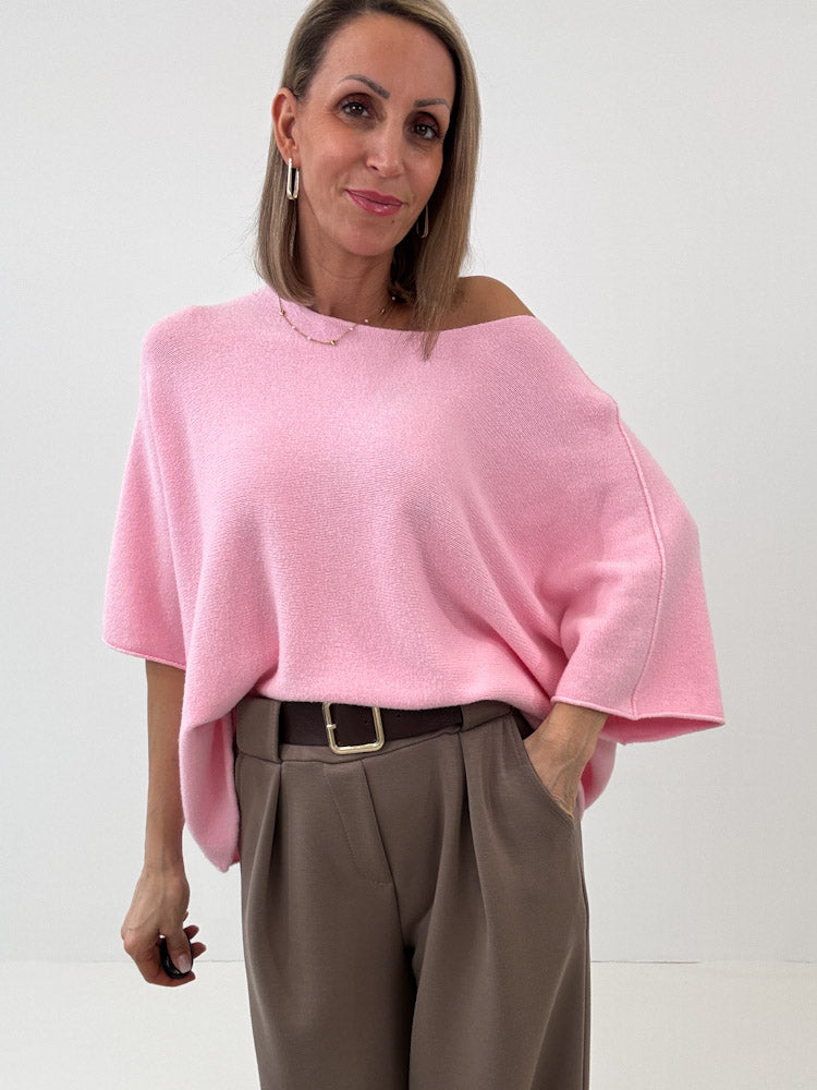 "Vicenza Spring" weicher Viscose-Pullover mit 3/4 Ärmeln - rosa