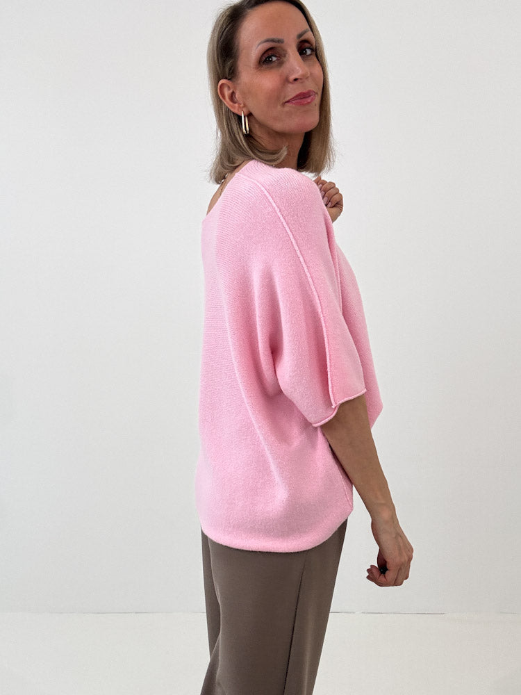 "Vicenza Spring" weicher Viscose-Pullover mit 3/4 Ärmeln - rosa