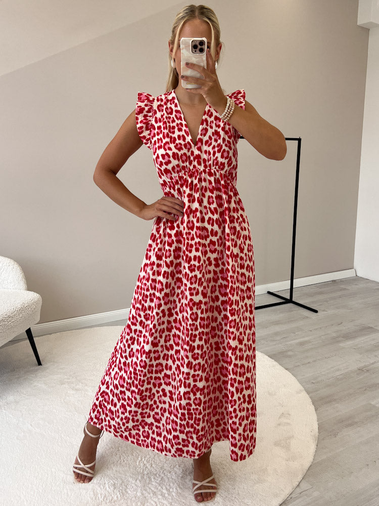 "Pianosa" Leo Maxikleid aus Musselin - creme/rot
